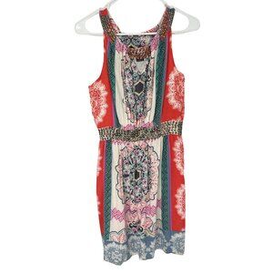 Angie Dress Boho Festival Sleeveless Multicolor Tribal Print Beaded Size Large